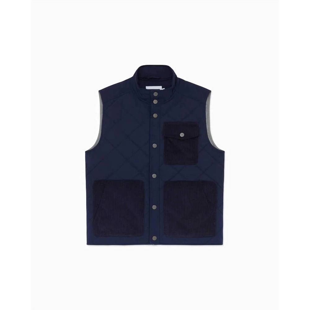 NEW ONIA men's quilted twill vest in deep navy